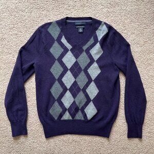 Banana Republic Merino Wool Purple Argyle Sweater Womens Size S Dark Academia